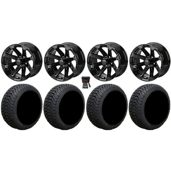 LSI Viking 14" Golf Wheels Gloss Black 205x30 Cruze Tires E-Z-GO & Club Car