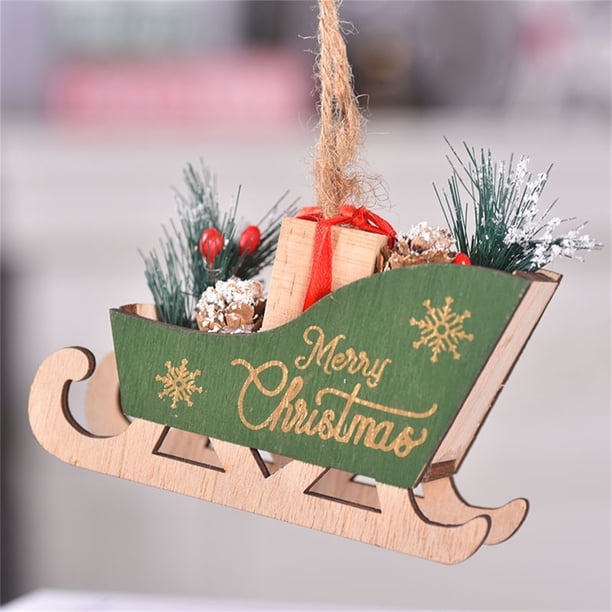Decoraciones navideñas, adornos navideños, artículos navideños, adornos navideños de trineos de madera, adornos para el árbol de Navidad, colgantes de trineos, decoraciones navideñas, decoraciones fes