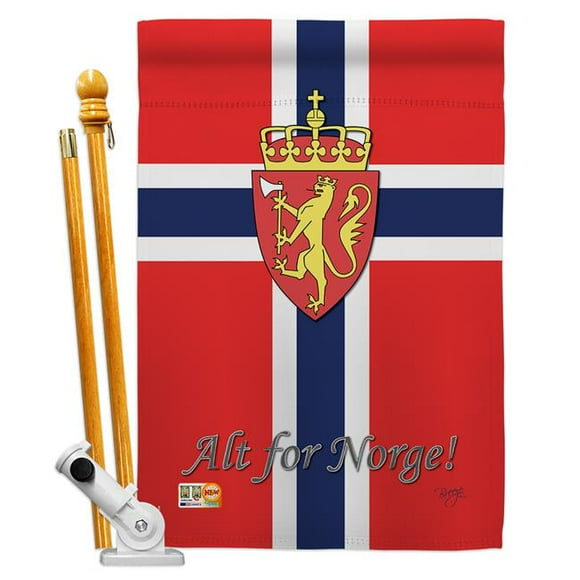 Breeze Decor BD-CY-HS-108092-IP-BO-D-US13-BD 28 x 40 in. Norway Flags of the World Nationality Impressions Decorative Vertical Double Sided House Flag Set with Pole Bracket & Hardware