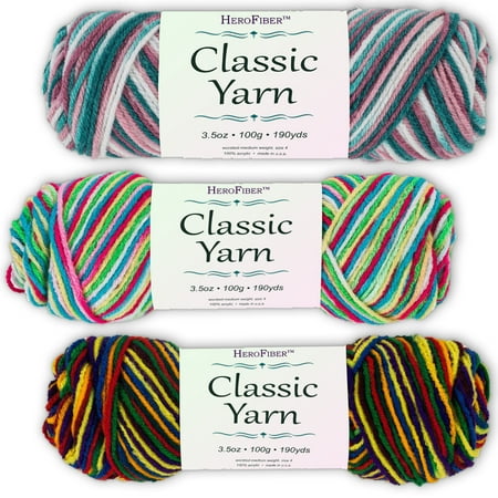 Soft Acrylic Yarn 3-Pack, 3.5oz / ball, Blend Rose + Blend Rainbow + Blend Mexicana. Great value for knitting, crochet, needlework, arts & crafts projects, gift set for beginners and pros