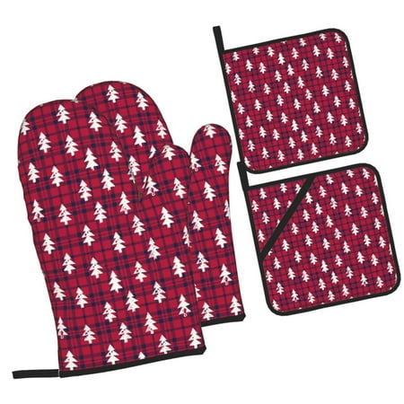 

Sikiie white Tree red plaid Oven Mitts and Pot Holders Silicone Oven Gloves Heat Resistant Oven Mitts 4Pcs Set