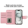 thumbnail image 2 of for iPhone 14 Wallet Case, Elegant Card Holder Cash Slot PU Leather Kickstand Wrist Strap Wallet Shockproof Protective Flip Women Girls Case Cover for iPhone 14, Pink, 2 of 7