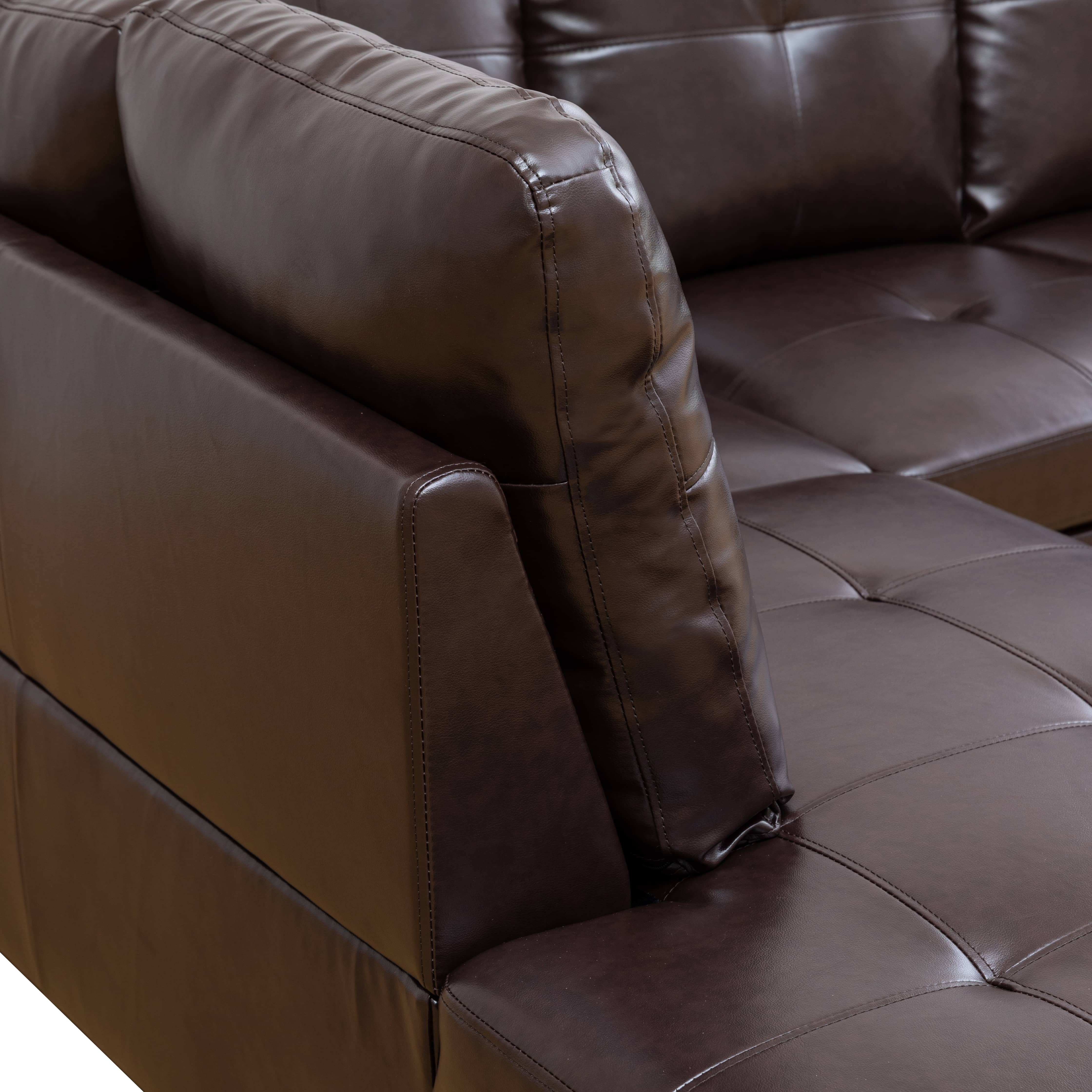 MAYEERTY 97" Modern 3-Piece Faux Leather Upholstery Sectional Couch for Living Room，Brown