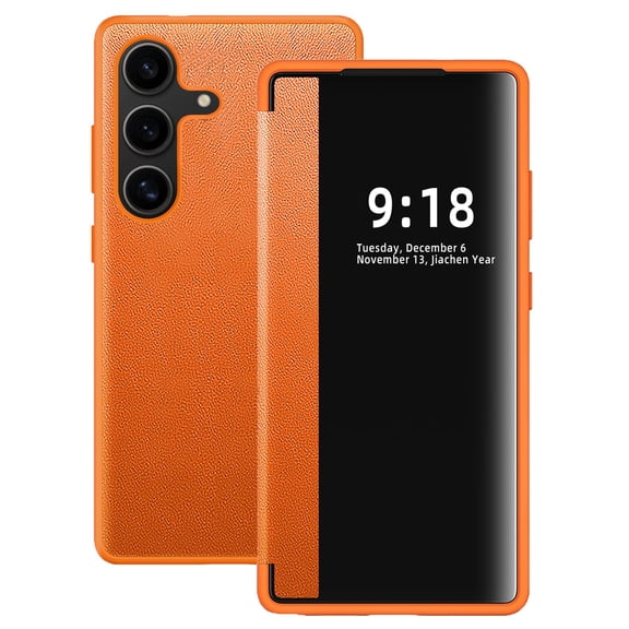 Flip Case for Samsung Galaxy S26  Plus 6.7", Clea View Window Slim Fit Full Body Protective PU Leather Cover for Women Men, Orange