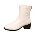thumbnail image 2 of Viluyesy Womens Ankle Booties Pointed Toe Low Block Heel Glossy Faux Leather Rear Zipper Slim Fit Daily Dress Boots Beige Size 9, 2 of 8