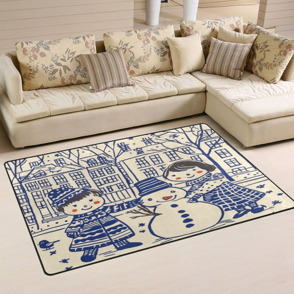 Make A Snowman Soft Polyester Area Rug 31''x20'', Non Slip, Memory Foam, Water Absorbent