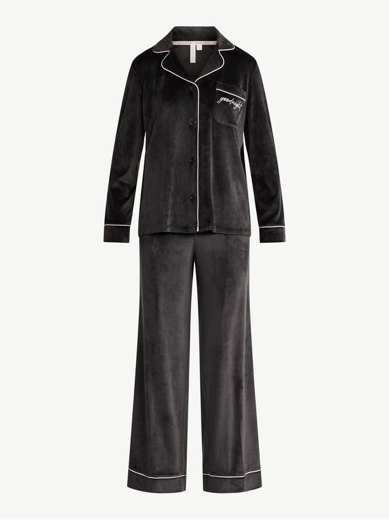 Joyspun Women's Stretch Velour Notch Collar Long Sleeve