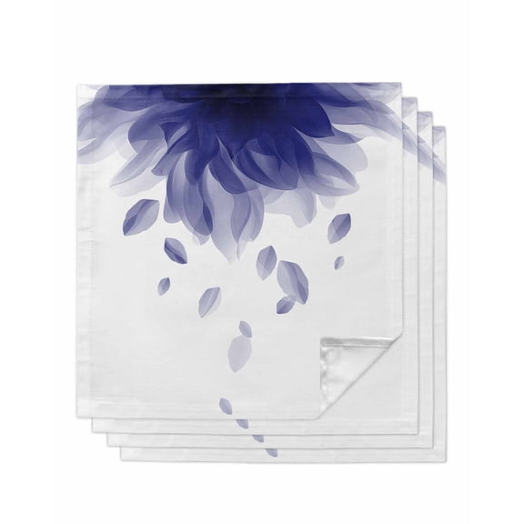 Modern Blue Cloth Napkins Set of 4 Reusable Dinner Napkins, Gradient Floral Abstract Bohemian White Cocktail Napkin Washable Table Napkins for Wedding/Holiday Party/Baby Shower 20"x20"