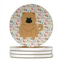 Merry Christmas Chow Chow Cream Large Sandstone Coasters Pack of 4 4 in x 4 in