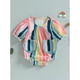 thumbnail image 2 of Bagilaanoe Newborn Baby Girl Rompers Rainbow Striped Print Short Sleeve Bodysuit 3M 6M 12M 18M Infant Summer One Piece Jumpsuit, 2 of 8