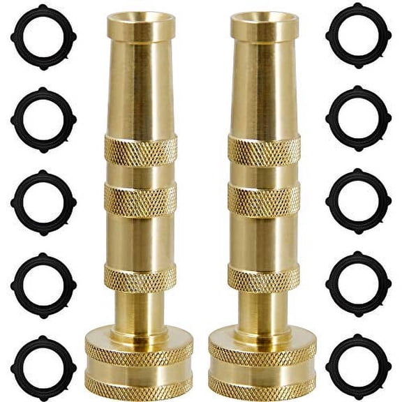 Solid Brass Hose Nozzle,2 Pack 4" Heavy Duty Brass Garden Hose Nozzle with 10 Rubber Washers