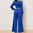 thumbnail image 5 of Women's 2 Piece Outfits V-Neck Puff Long Sleeve Crop Top with Wide Leg Pants Sexy Solid Color Loose Lounge Sets (Blue 2XL), 5 of 5