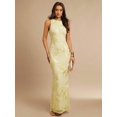 thumbnail image 3 of Light Yellow 3D Floral Embroidered Sleeveless High Neck Bodycon Maxi Dress, 3 of 6