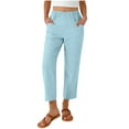 thumbnail image 2 of Capris Pants for Women Plus Size Women's Elastic Waist Cropped Pants Dress Casual Tapered Capris Pants Summer Beach Vacation Trousers with Pockets Blue M, 2 of 8