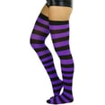 thumbnail image 6 of ToBeInStyle Womens Vibrant Horizontal Wide Striped Thigh High Stockings - Black w/ Purple Stripes - One Size, 6 of 6
