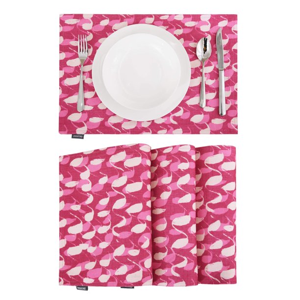 Deconovo Manteles individuales de doble cara con estampado de lino sintético, color rojo rosa, 30,5 cm de ancho x 45,7 cm de largo, resistentes al agua, con patrón de bucle para cocina, juego de 4