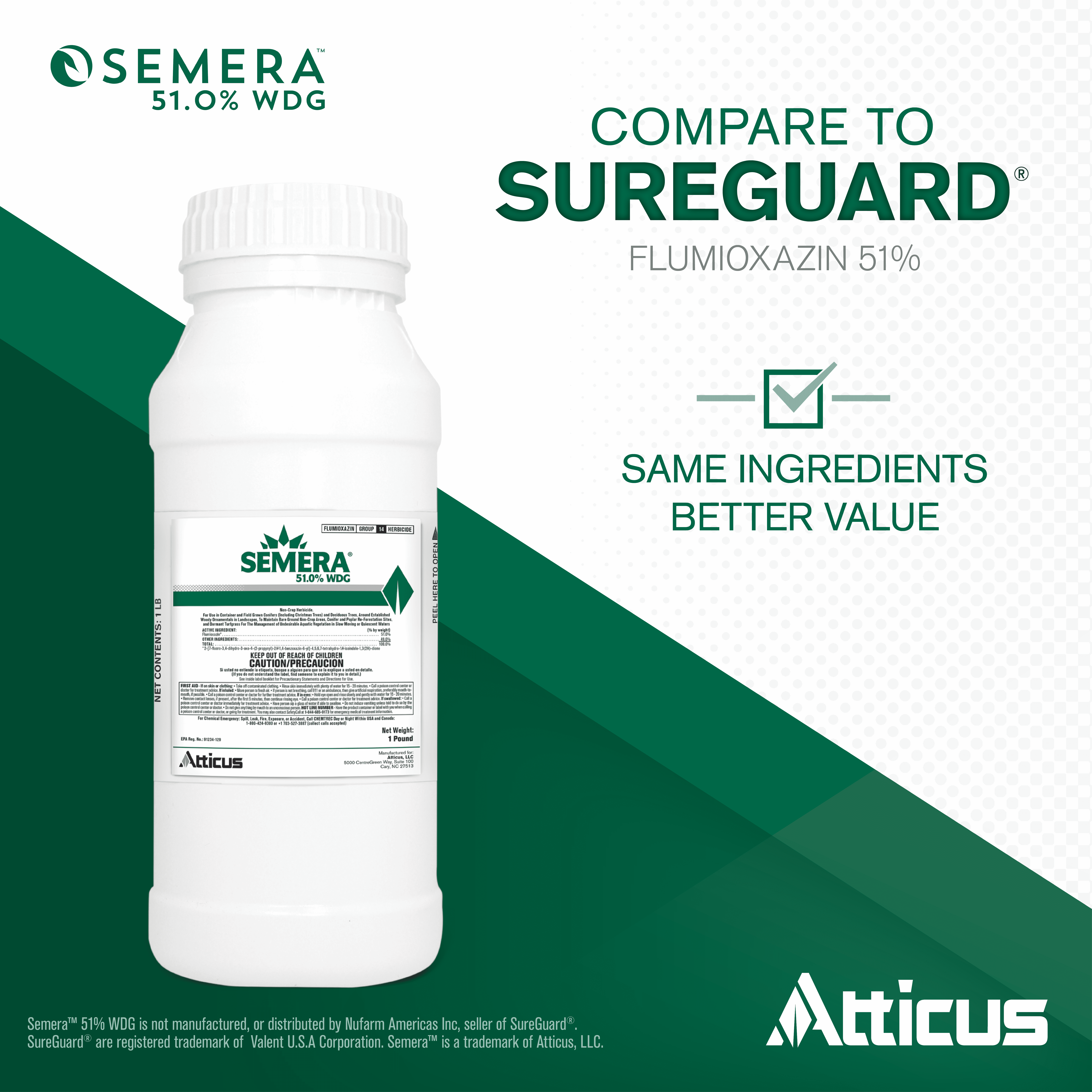 Semera 51.0% WDG Aquatic Herbicide (1 lb)  – Controls Duckweed & Unwanted Vegetation - Flumioxazin 51% by Atticus