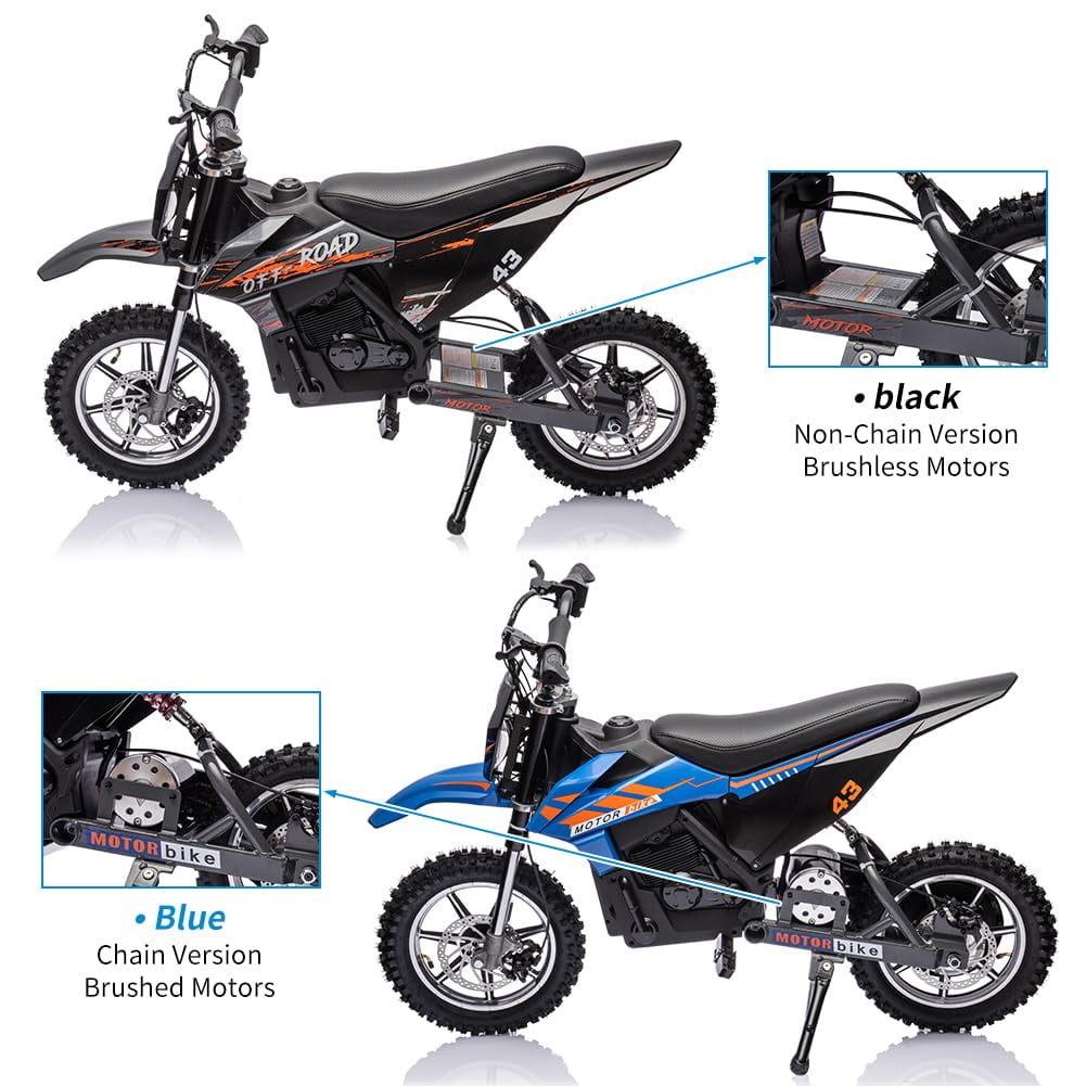 36V Electric Dirt Bike for Kids, Ride on Motorcycle 350W Brushless Motor Fast Speed 15.5MPH with LED Headlight, Leather Seat,Front+Back Brake for Teens Max Load 175lbs