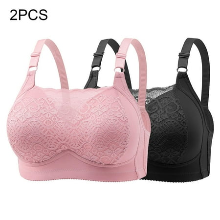 REORIAFEE Bras for Women Pack 2PC No Underwire Full-Coverage Bra Lift Push Up Breathable Underwear Spaghetti Straps Comfort Soft Lingerie Black M