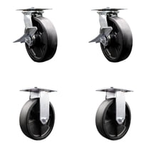 8 Inch Glass Filled Nylon Caster Set 2 Brakes/Swivel Locks and 2 Rigid SCC
