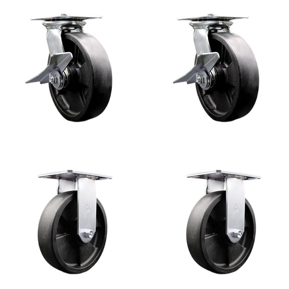 8 Inch Glass Filled Nylon Caster Set 2 Brakes/Swivel Locks and 2 Rigid SCC