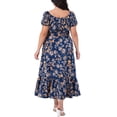 thumbnail image 4 of GRACE & GRANDEUR Vestido Floral de Talla Grande para Mujeres con Cuello Cuadrado Atado, Cintura Fruncida, Manga Corta, Abertura Lateral, Vestido Maxi A Linea 4X Azul Marino, 4 of 8