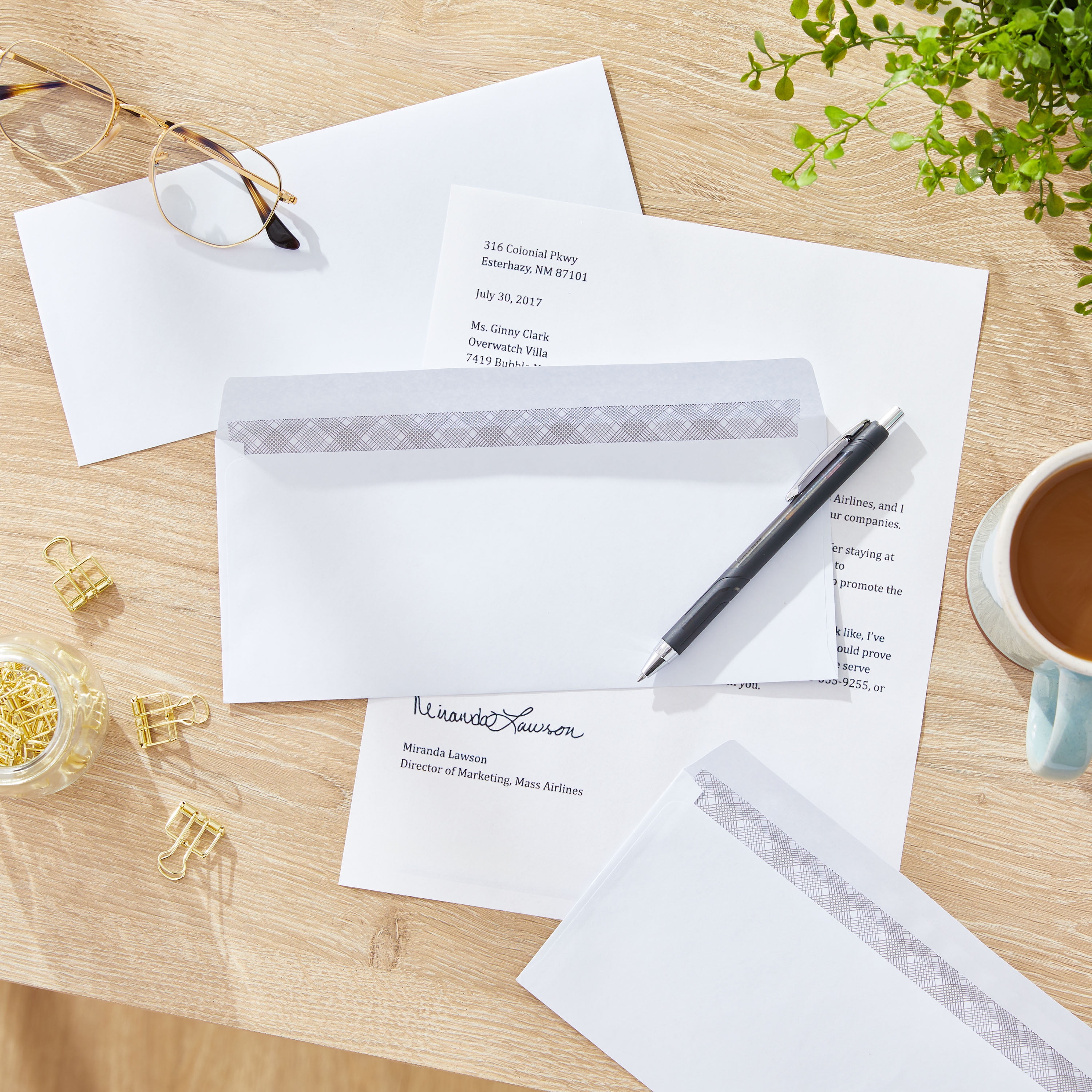 Pen+Gear #10 Privacy Tint Gummed Envelopes, White, 4.13" x 9.5", 500 Count