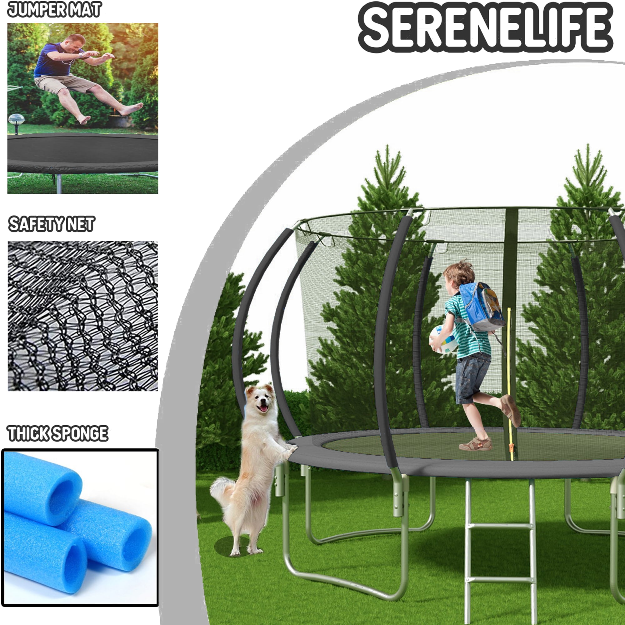 Shengchao Trade 1000LBS 12FT Trampoline for Adults and Kids,Trampoline with Enclosure,Basketball Hoop, Light,Recreational Trampoline with Ladder, Heavy Duty Trampoline Capacity for 4-6 Kids