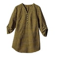 thumbnail image 5 of Turilly Women's Gingham Plaid Button-Up Shirt, V-Neck 3/4 Sleeve Tunic Top with Roll Up Tab Sleeves Casual Spring Blouse, 5 of 6