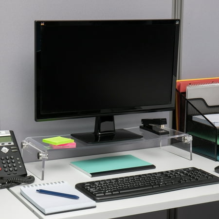Mind Reader - Monitor Stand, Desktop Organizer, Riser, Office, Acrylic, 8.5"L x 23.5"W x 4.125"H - Clear