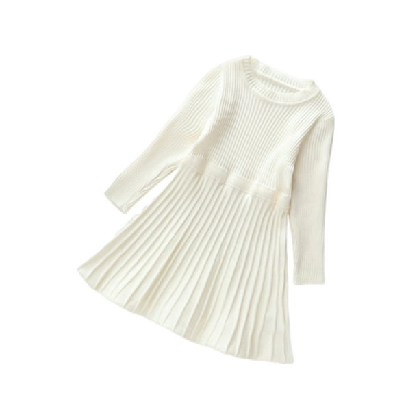Odeerbi Niñas Suéter Plisado Vestido Punto Princesa Niños Color Sólido Cuello Redondo Vestido Manga Larga