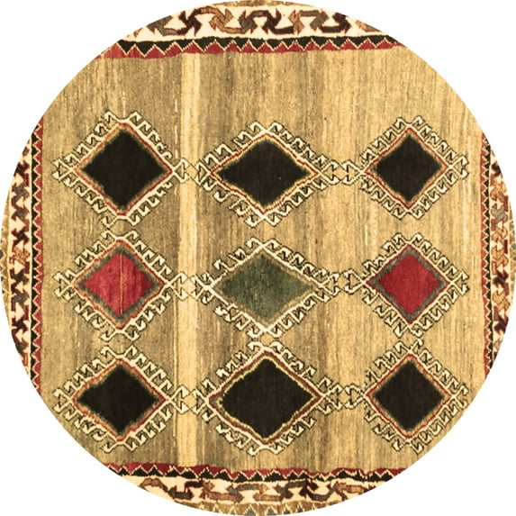 Ahgly Company Indoor Round Abstract Brown Contemporary Area Rugs, 7' Round