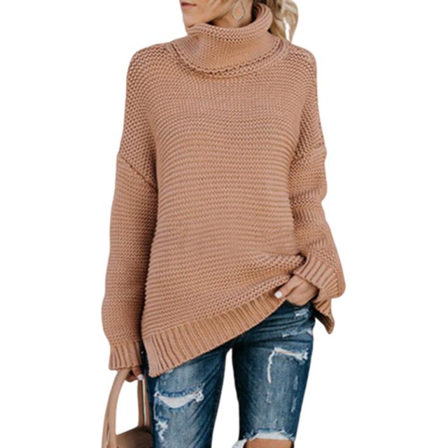 Chandail Col Roulé Ample pour Femmes Hiver Épais String Crochet Mode Chaud Tricoté