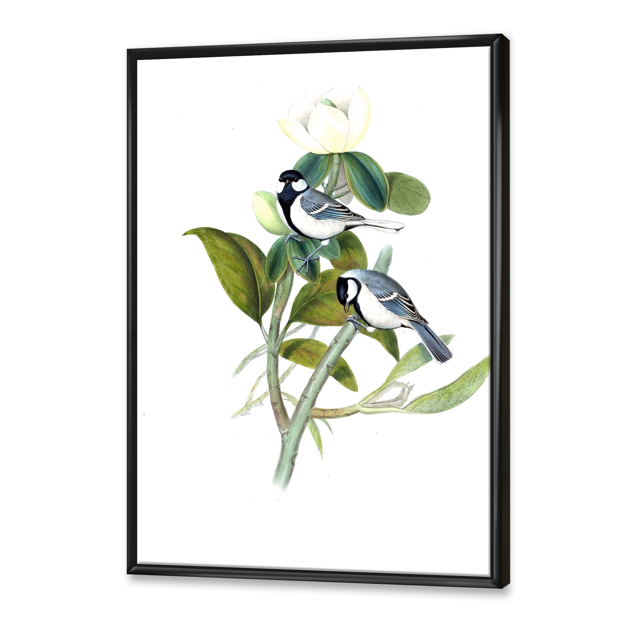Designart 'Vintage Countryside Birds On Branch I' Farmhouse Framed Canvas Wall Art Print
