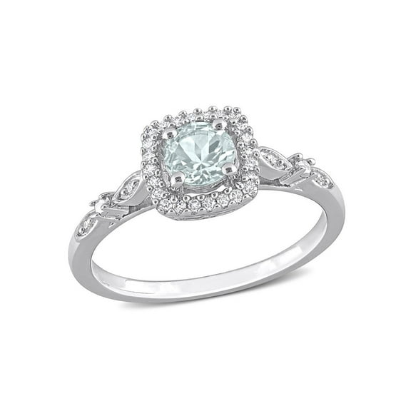 Gem & Harmony 2/5 Carat (Ctw) Aquamarine Ring in Sterling Silver with Diamonds for Women