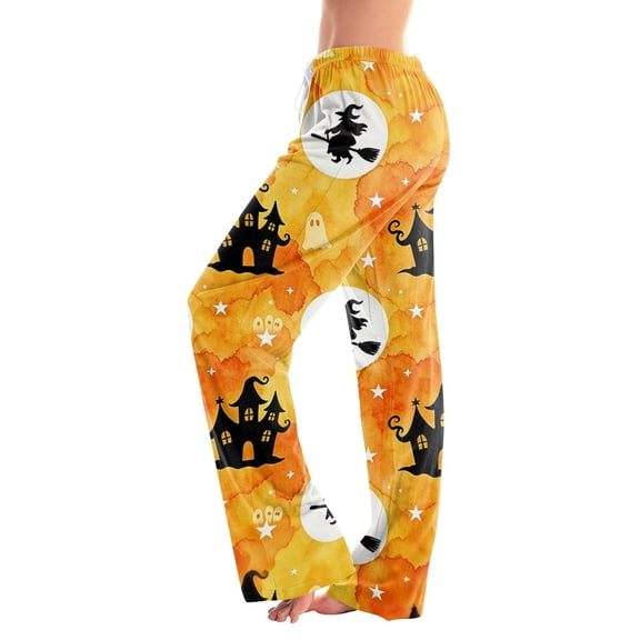 Cute Halloween Print Women Pajama Pants,Comfy Pj Bottom with Pockets & Drawstring,Stretch Casual Sleepwear