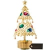 24K Gold Plated Christmas Tree Wind-Up Music Box Table Top Ornament With Matashi Crystals - Deck the Halls