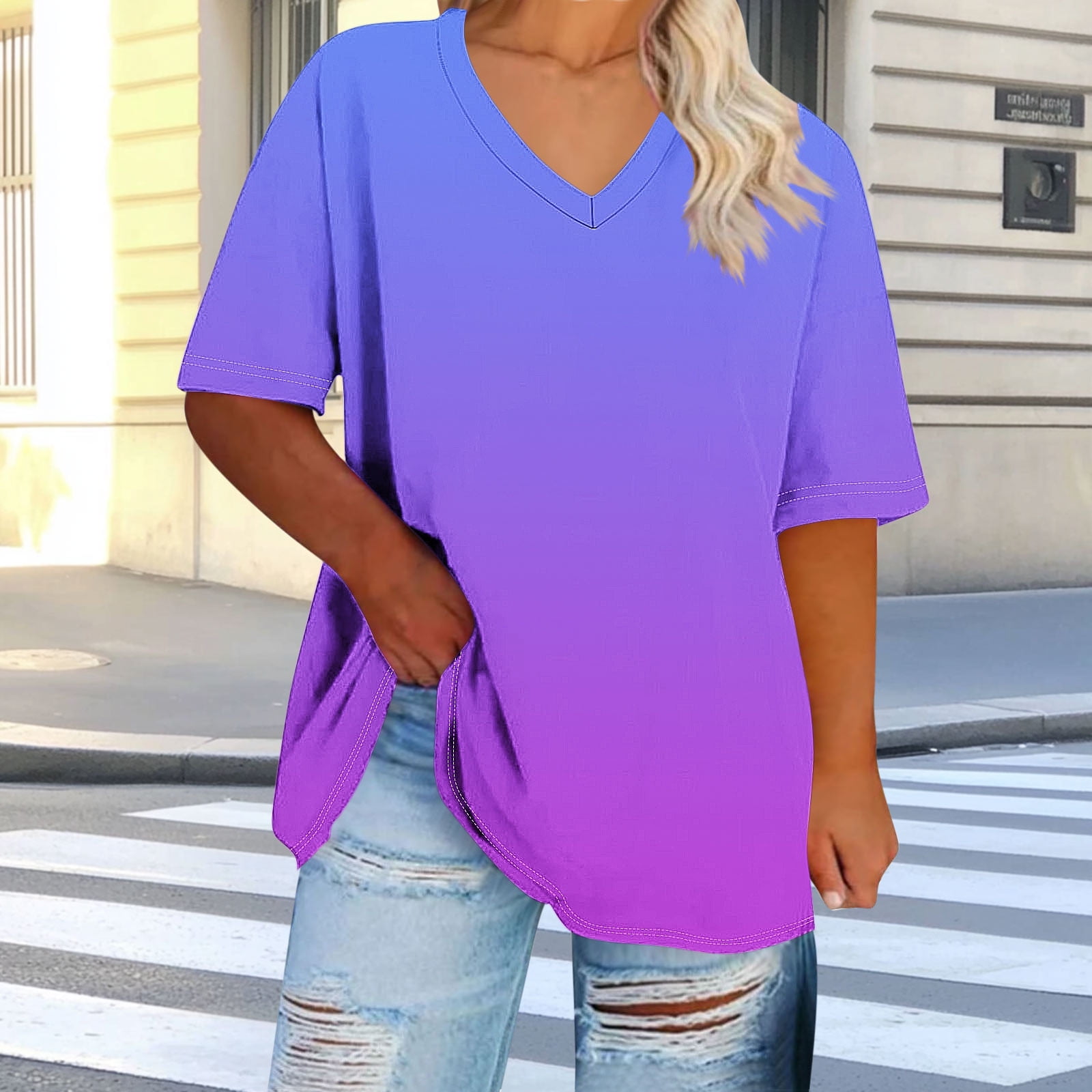 Plus Size 4X Women's Short Sleeve Tops Sale Under $10 Free Shipping Summer Casual Loose Print Blouse