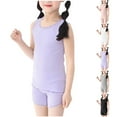 thumbnail image 1 of NJDVHB Ensembles d'Été pour Tout-Petits, Ensembles pour Fille Tout-Petit, Ensemble de Pyjama pour Garçons Filles, Tenue Fille Col Rond Uni Sans Manches à Taille Élastique, Violet, 140, 1 of 5