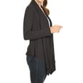 thumbnail image 2 of Moa Collection Women's Long Sleeve Draped Neck Open Front Waist Length Solid Cardigan, 2 of 4