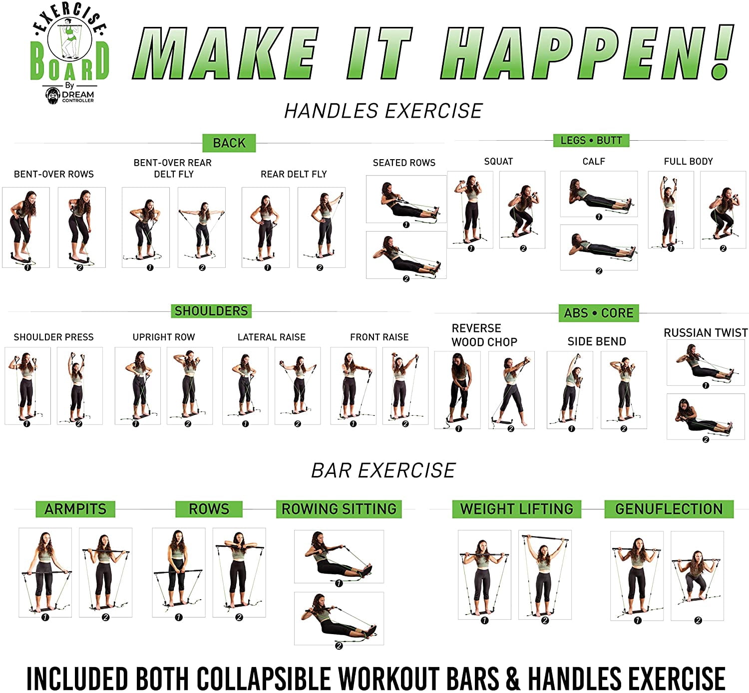 Dreamcontroller Pilates Bar Kit with Resistance Band & Workout Board Exercise & Yoga Fitness