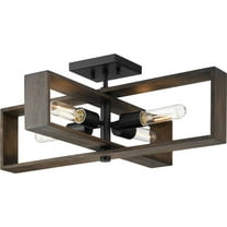 Progress Lighting, Boundary Collection, 4-Light Flush Mount, Matte Black, Open Frame, Grey Washed Oak.