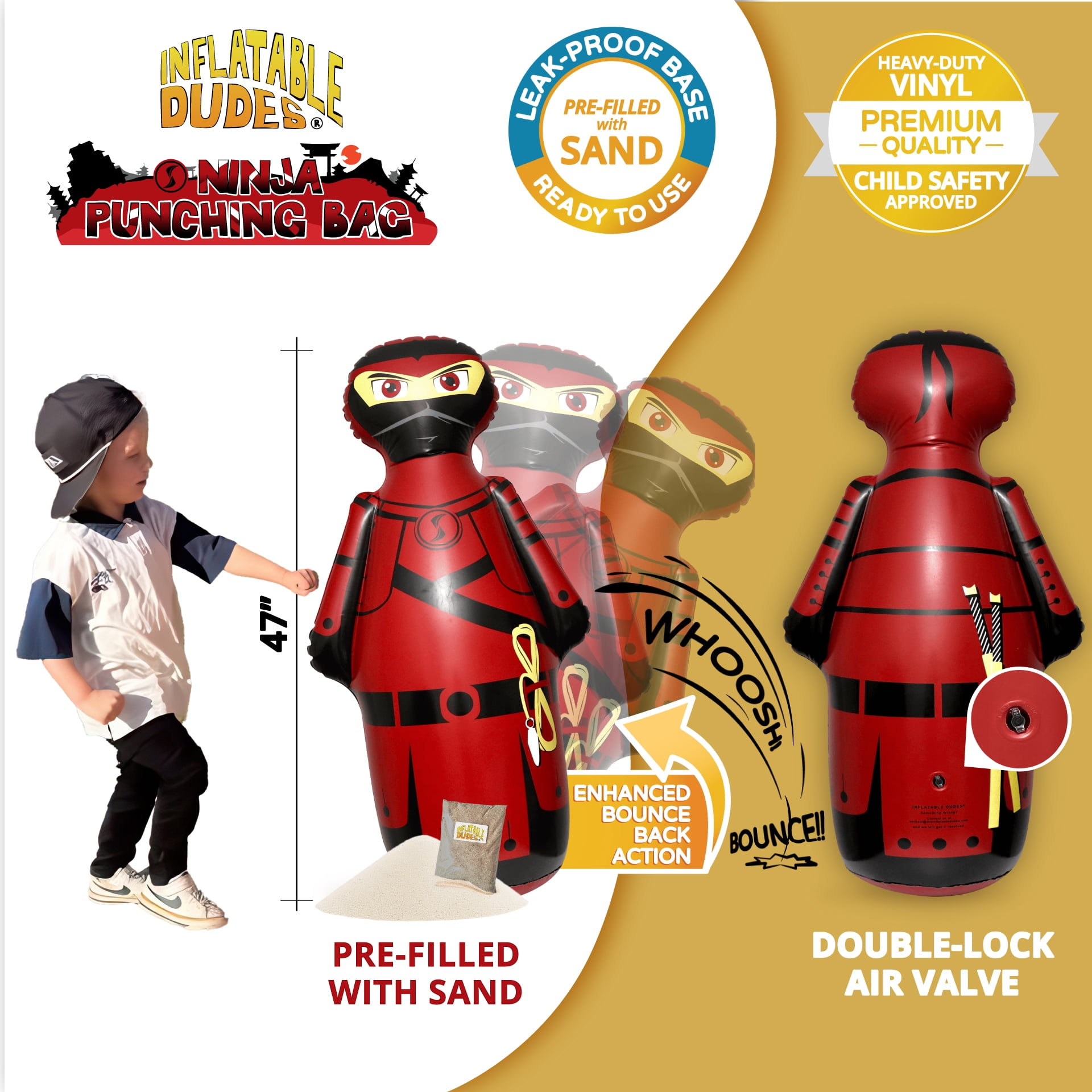 INFLATABLE DUDES Red Samurai 47 Inches -Kids Punching Bag | Filled with Sand