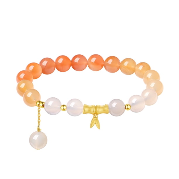 Pulsera S925 con colgante de bambú de plata para mujer, color rojo degradado
