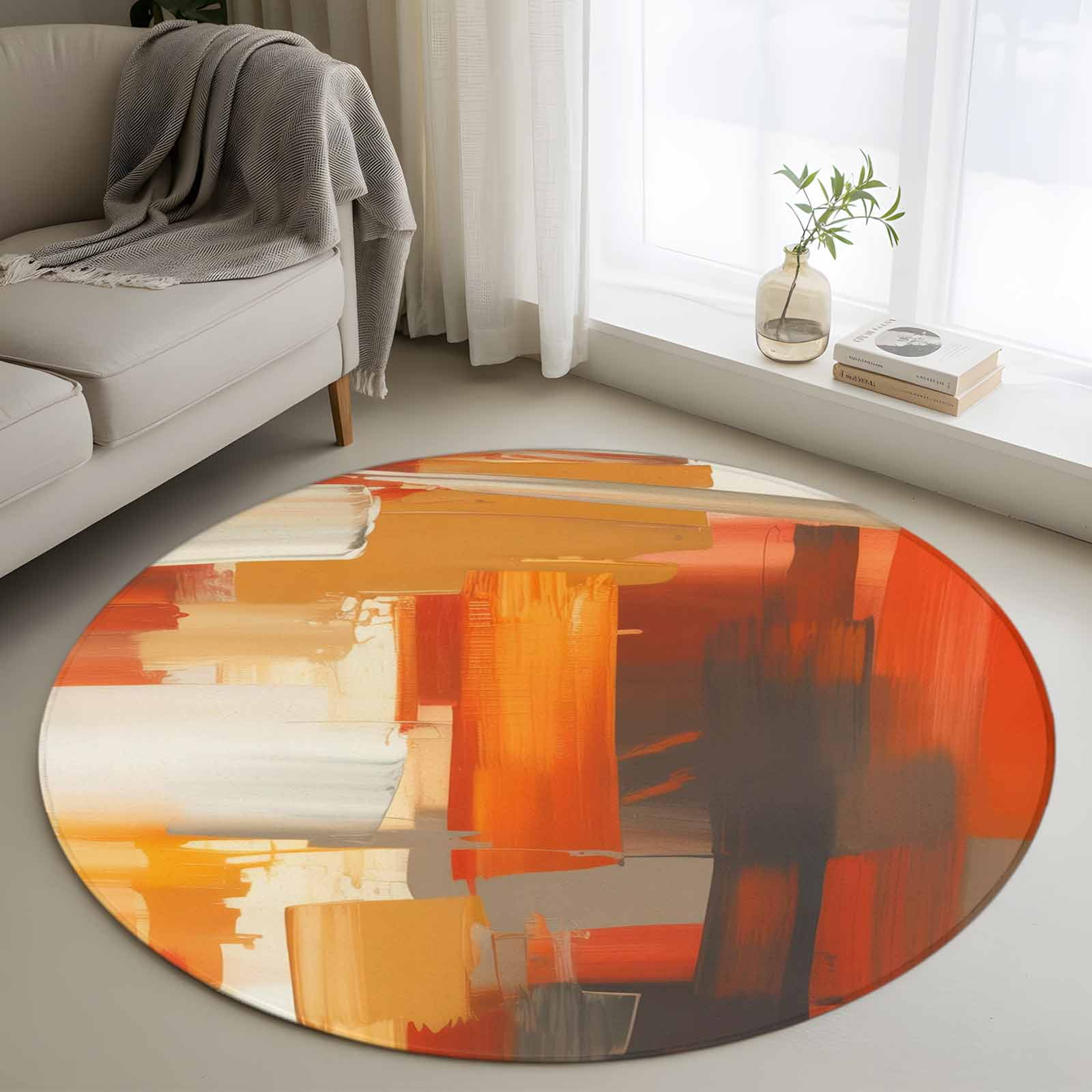 Round Rugs 3.3 Ft, Burnt Orange Brown Non Slip Area Rugs for Kitchen Bedroom Entryway, Farmhouse Ombre Abstract Mottled Art Washable Carpet Runner Rug Floor Mats for Bedroom Home Decor