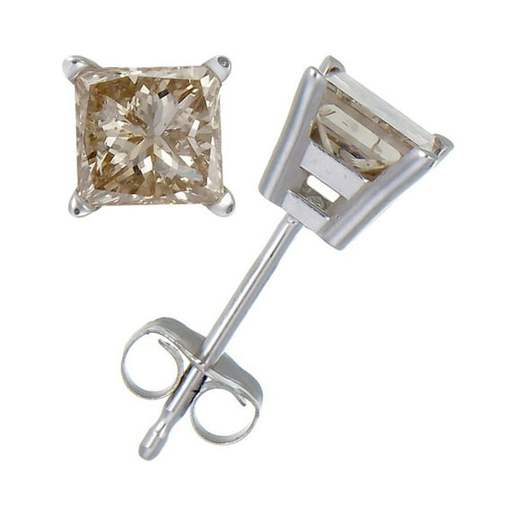Paris Jewelry 14k White Gold Plated 1/2 Carat Princess Cut Created Champagne Stud Earrings Women