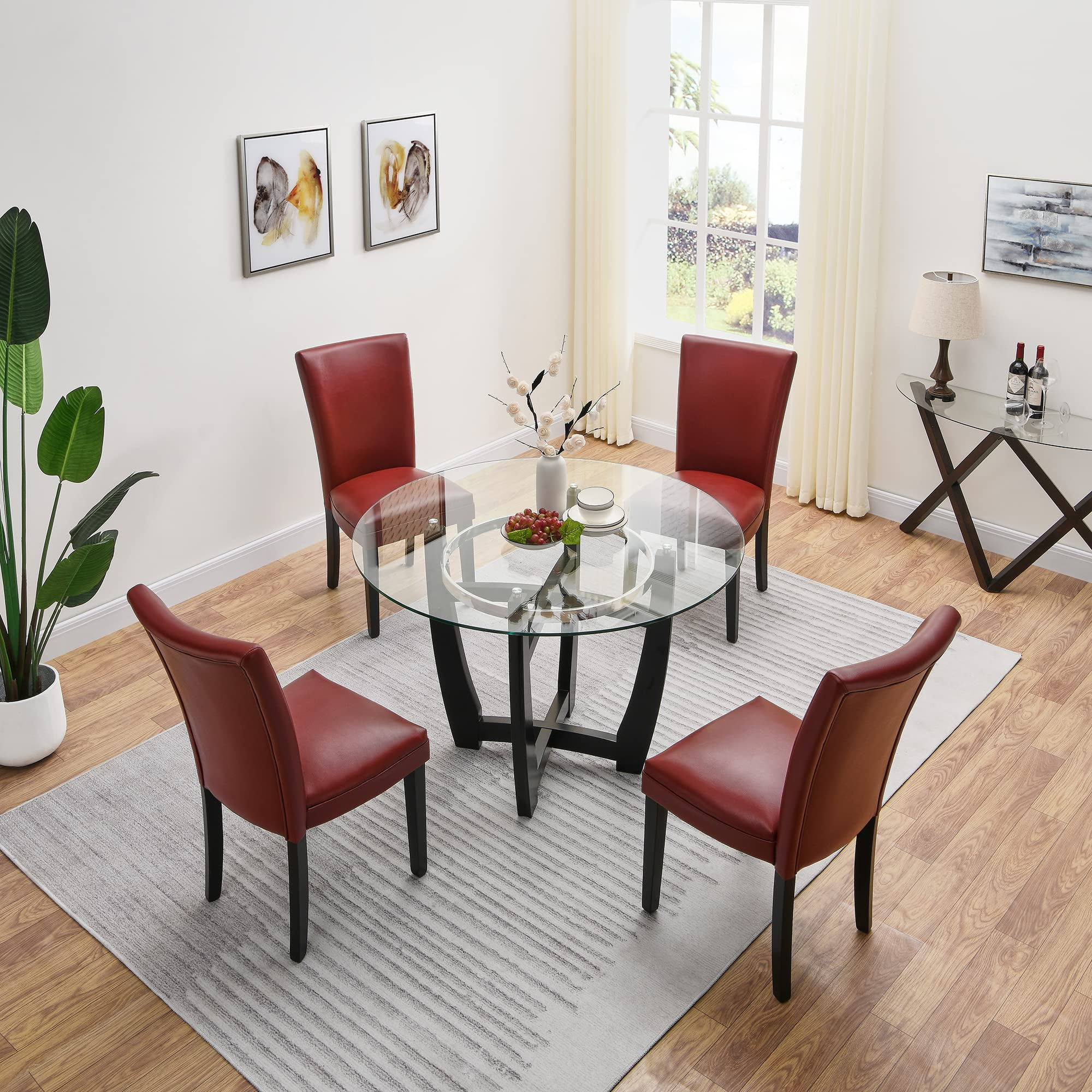 JESONVID Faux Leather Upholstered Parsons Dining Chairs, Red (Set of 2)