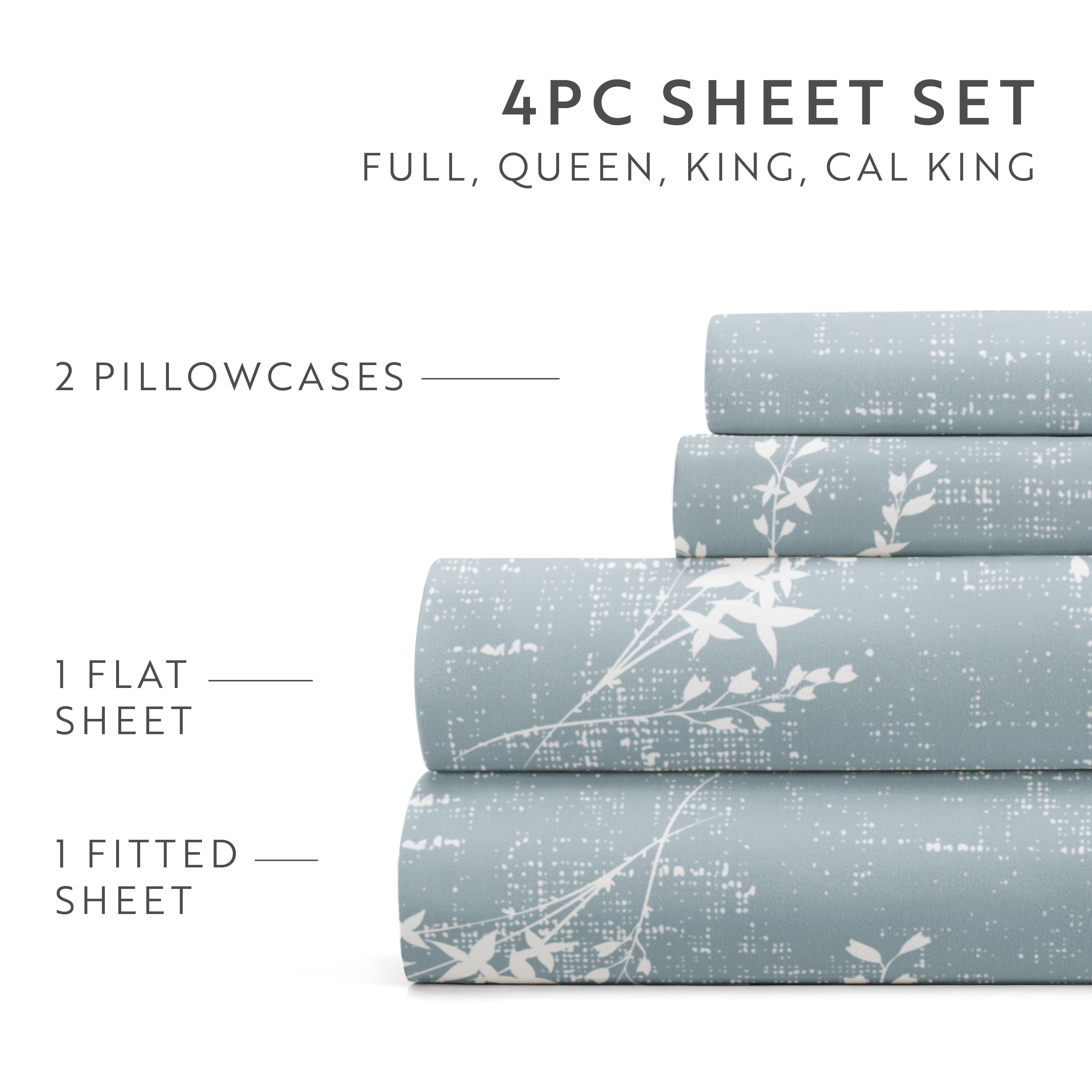Noble Linens 3 Piece Pattern Microfiber Bed Sheets Set, Distressed Willow Light Blue, Twin