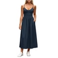 thumbnail image 3 of Plus Size Fashion Women Summer Dresses 2026 Casual Solid Color Loose Sleeveless V-neck Double Pocket Dress S-2XL, 3 of 9