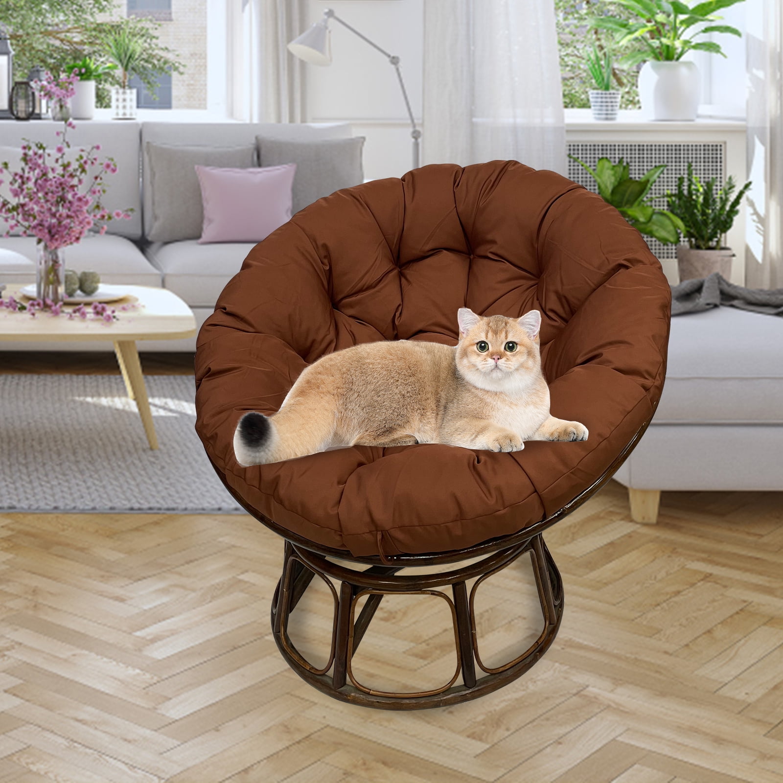 JOVELL 51 Inch Papasan Cushion Replacement, 5" Thick Waterproof Round Chair Pad, Fade & UV Resistant Indoor Outdoor Patio Seat Cushion, Brown
